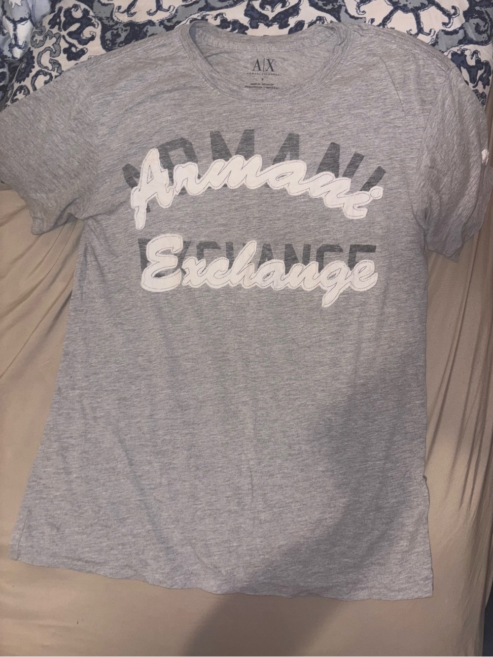 A/X Armani Exchange Light Gray Tee with White Script Logo